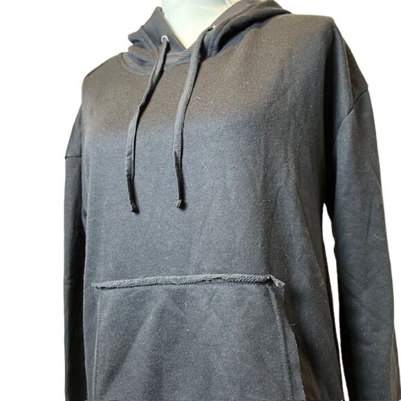 For the Republic French Terry Hoodie Womens Black Kangaroo Pocket Lightweight XS - Picture 2 of 9
